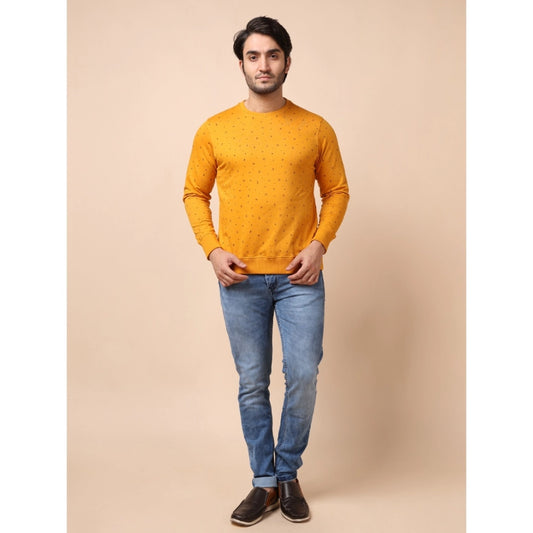 Generic Men's Casual Cotton Printed Round Neck Full Sleeve Sweat T-Shirt (Mustard)