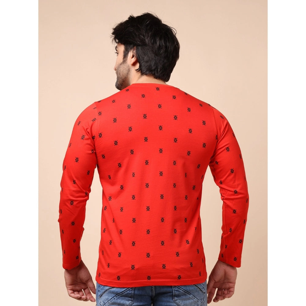 Generic Men's Casual Cotton Printed Round Neck Full Sleeve T-Shirt (Red)