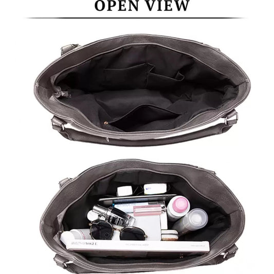 Women's PU Leather Large Shoulder Zipper Handbag (Grey)