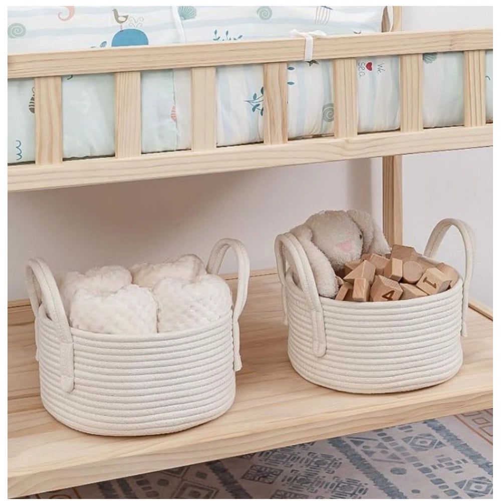 Cotton Round Storage Rope Woven Baskets Pack of 2 (White)
