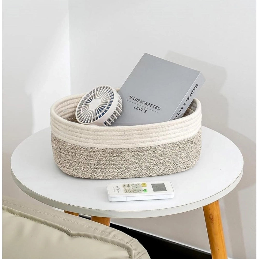 Cotton Oval Storage Rope Woven Baskets Pack of 1 (White Mix)