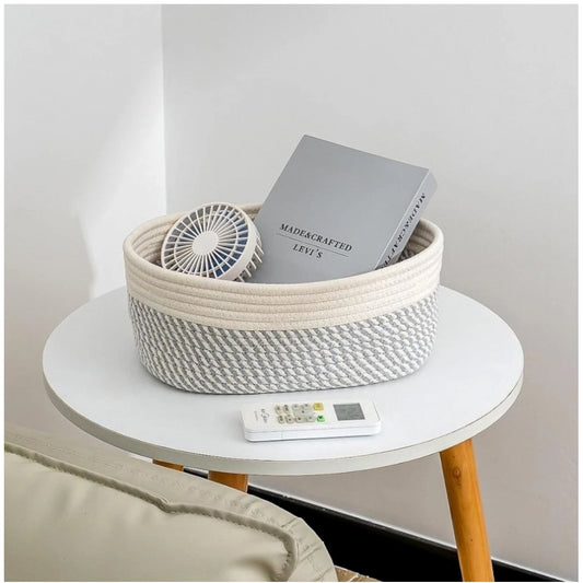 Cotton Oval Storage Rope Woven Baskets Pack of 1 (Grey White)