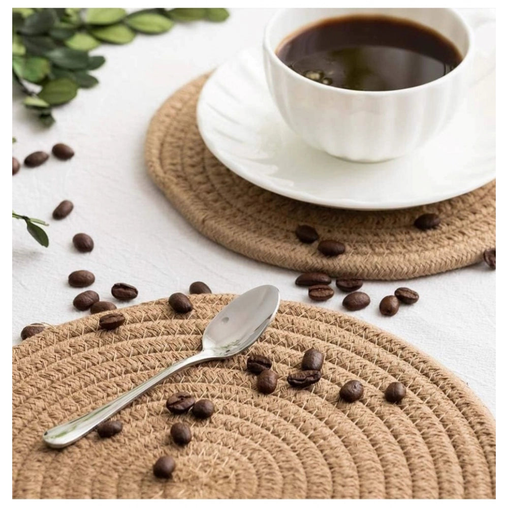 Cotton Dining Table Round Placemat Mats Set of 4 (Beige)