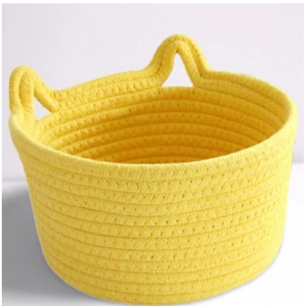 Cotton Plain Cat Basket 9x5 Inch Pack of 1 (Yellow)