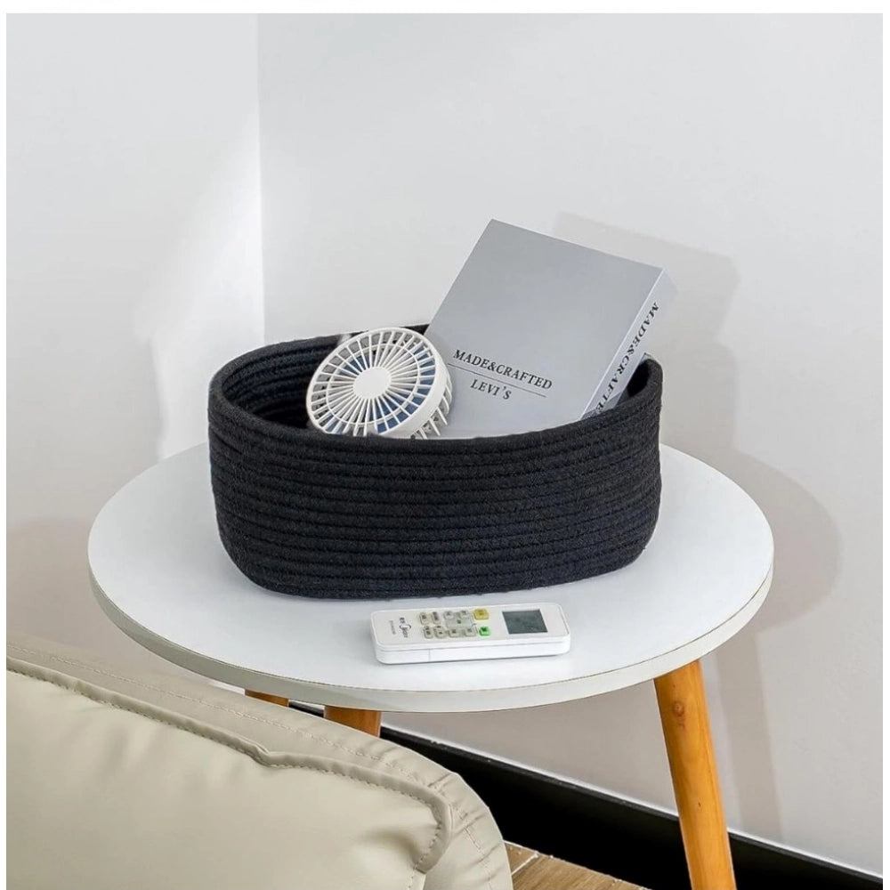 Cotton Oval Storage Rope Woven Baskets Pack of 1 (Black)