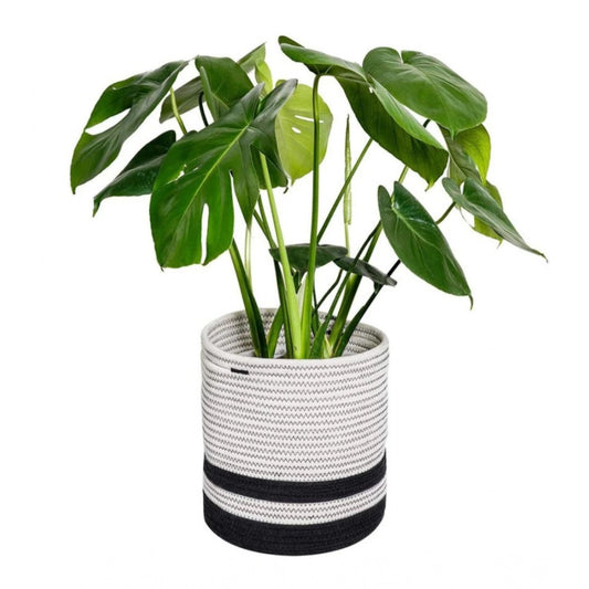 Cotton Large Woven Storage Basket 10x10 Inch Pack of 1 (Black & White)