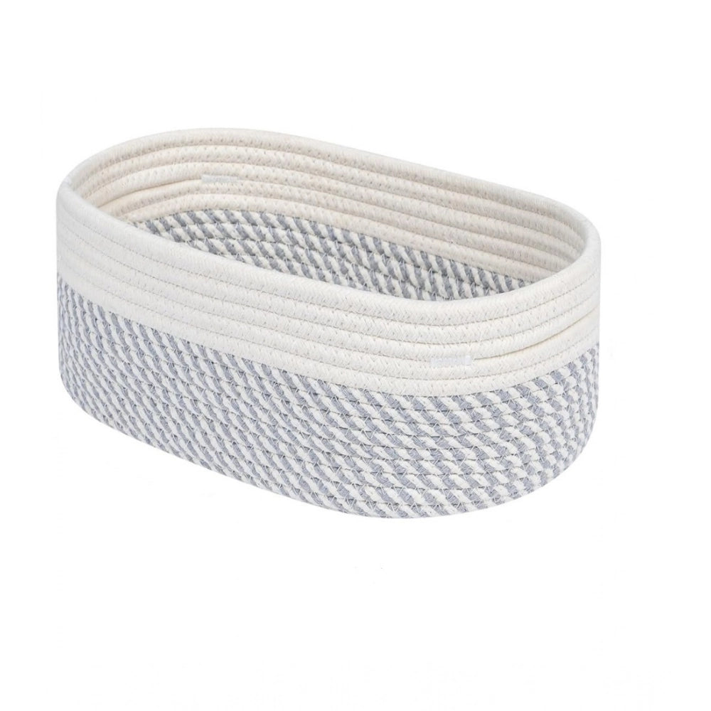 Cotton Oval Storage Rope Woven Baskets Pack of 1 (Grey White)