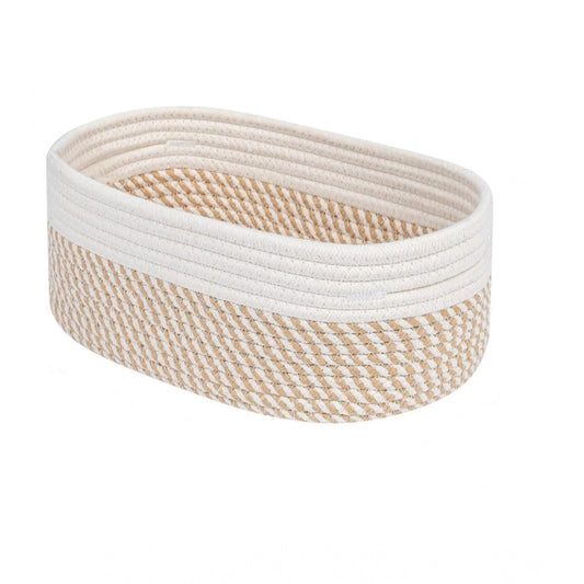 Cotton Oval Storage Rope Woven Baskets Pack of 1 (Beige White)