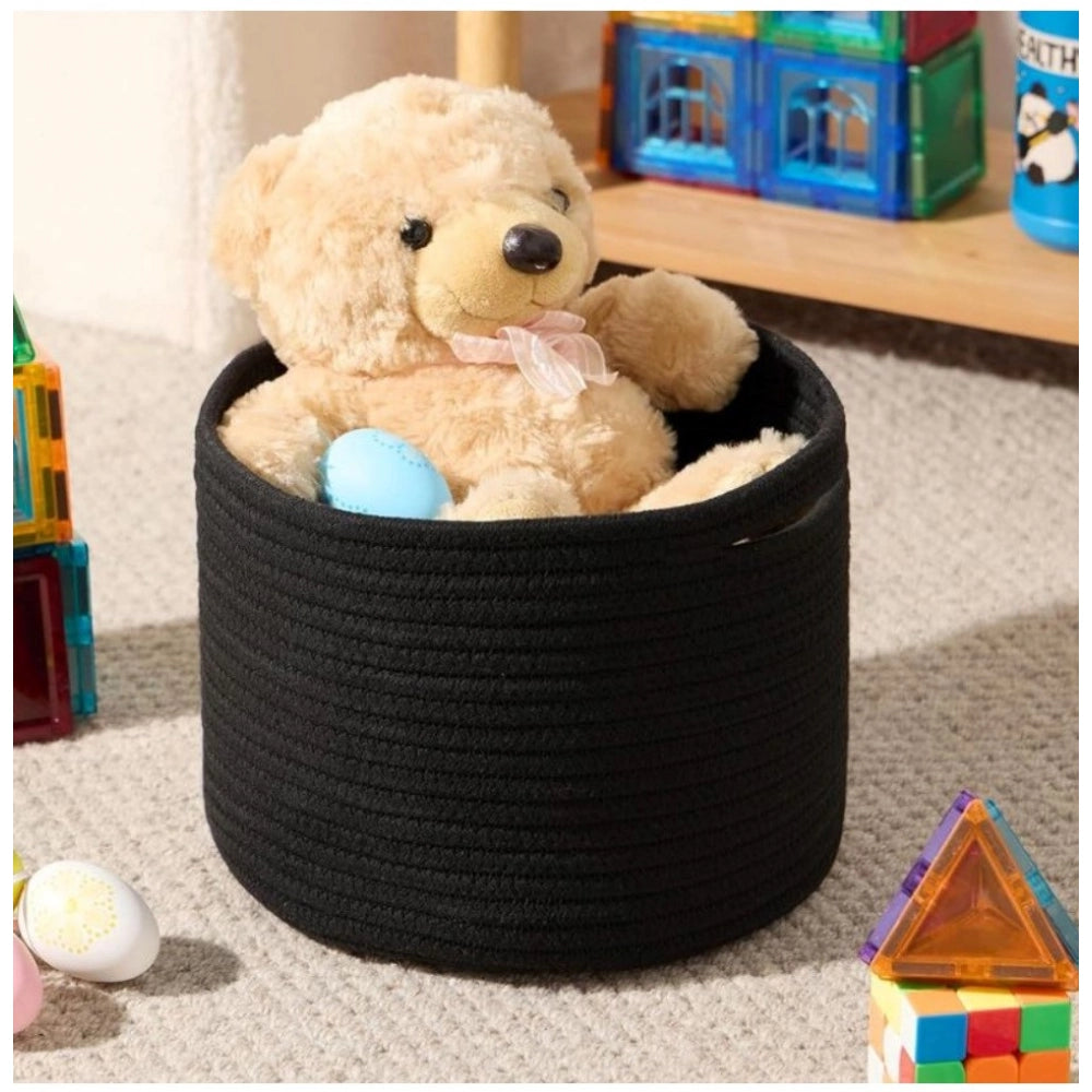 Cotton Round Small Storage Basket 9x7 Inch Pack of 1 (Black)
