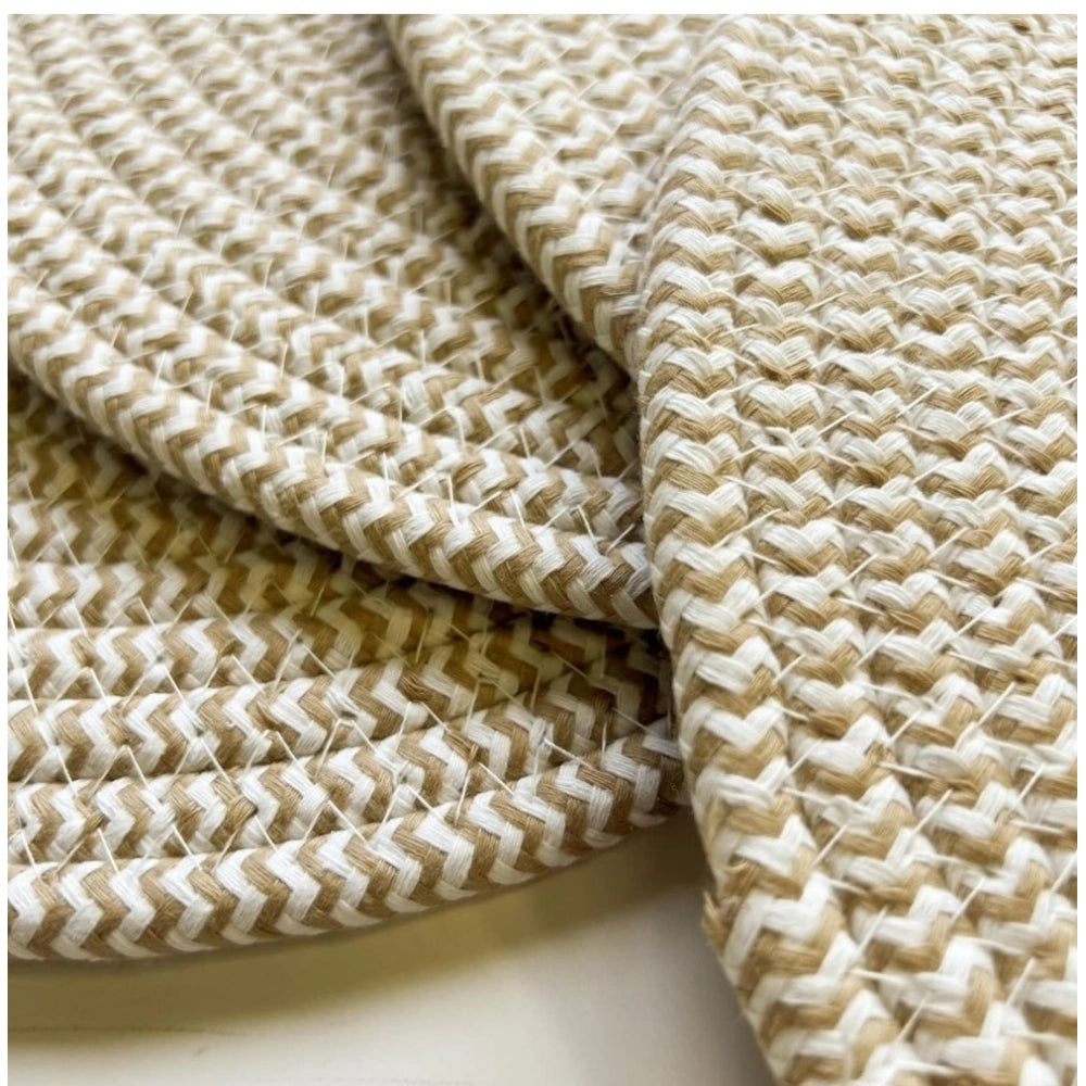 Cotton Dining Table Round Placemat Mats Set of 4 (Beige White)