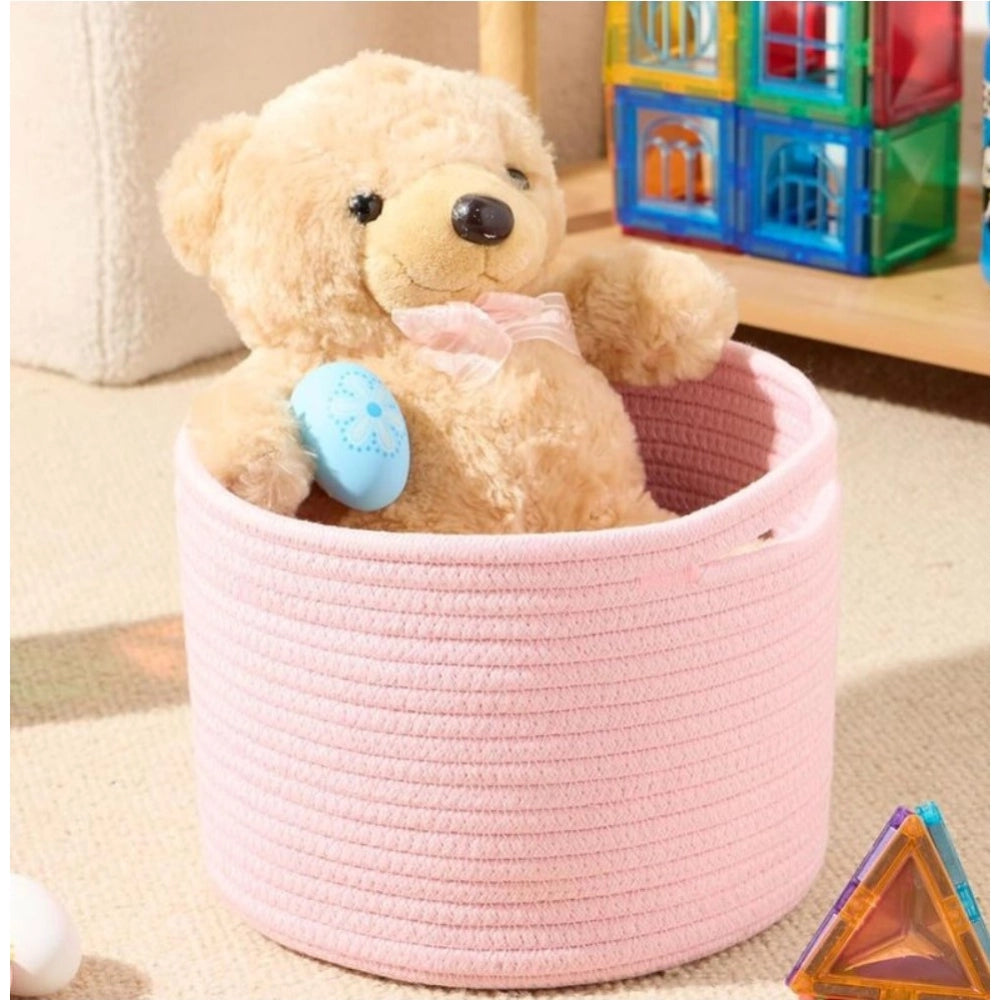 Cotton Round Small Storage Basket 9x7 Inch Pack of 1 (Baby Pink)