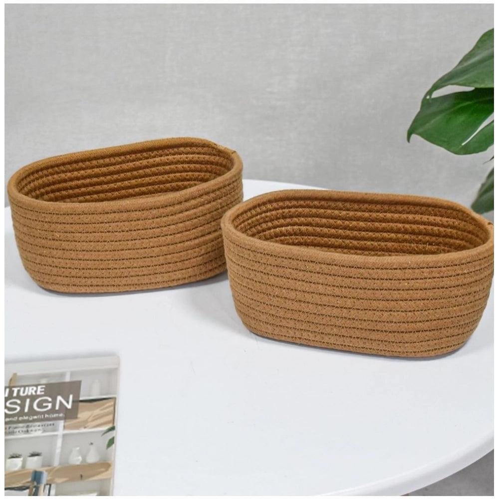 Cotton Storage Rope Woven Baskets Pack of 2 (Beige)