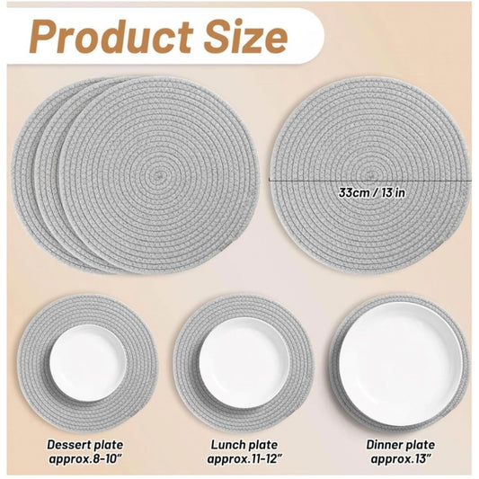 Cotton Dining Table Round Placemat Mats Set of 4 (Grey)