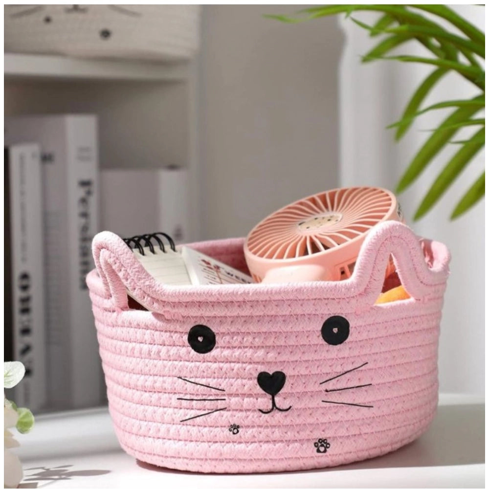 Cotton Small Cat With Face Basket Pack of 1 (Pink)
