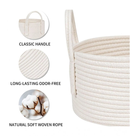 Cotton Round Storage Rope Woven Baskets Pack of 2 (White)