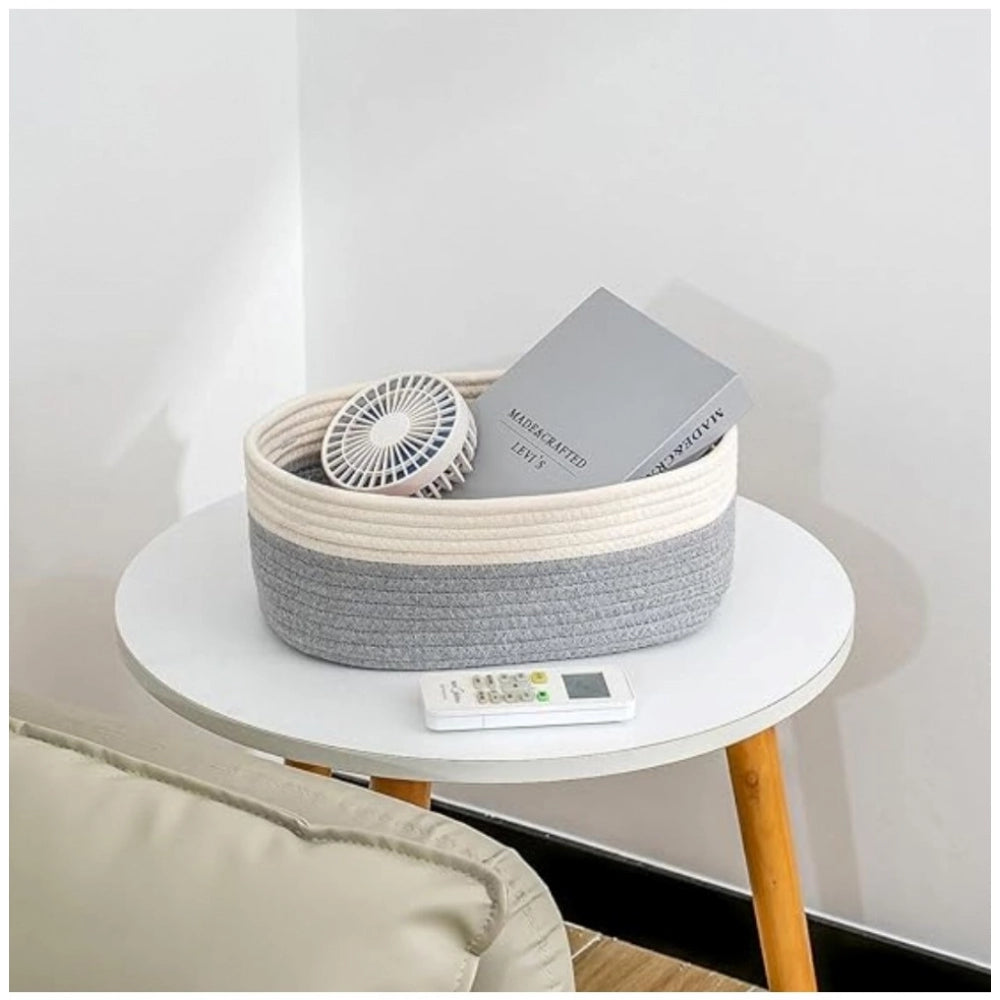 Cotton Oval Storage Rope Woven Baskets Pack of 1 (White Grey)