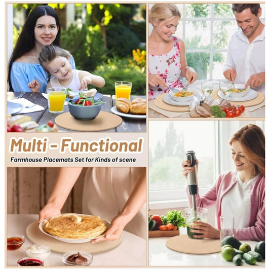 Cotton Dining Table Round Placemat Mats Set of 4 (Cream)