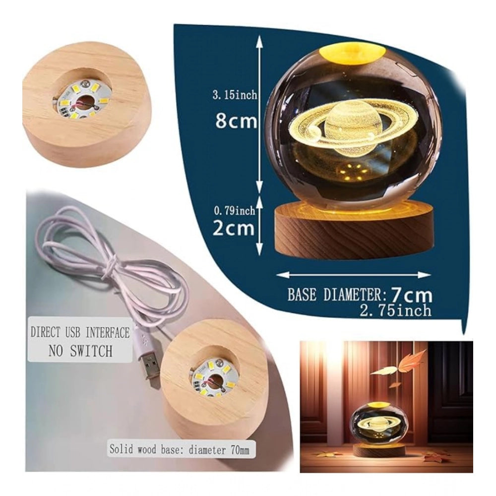 Wood 3D Saturn Crystal Ball Lamp Lamp with USB Powered (Transparent)