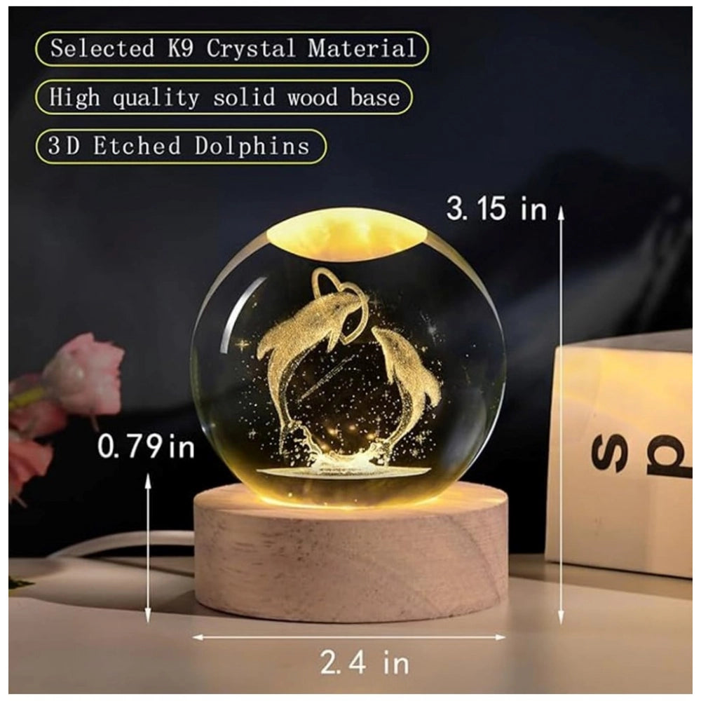 Wood 3D Dolphin Crystal Ball Night Light Dolphin Love (Transparent)