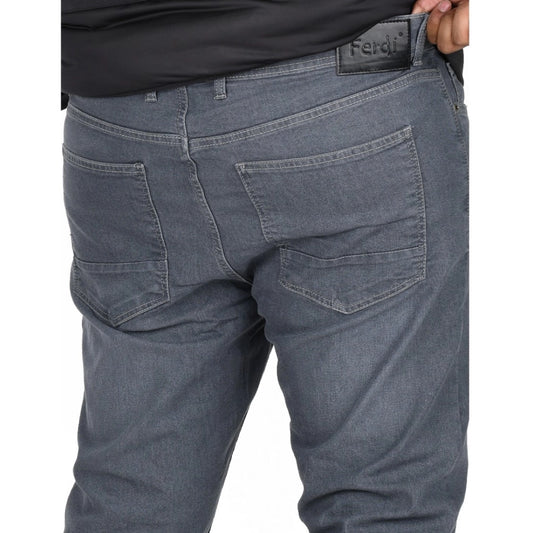Generic Men's Cotton Blended Solid Plus Size Jeans (Grey)