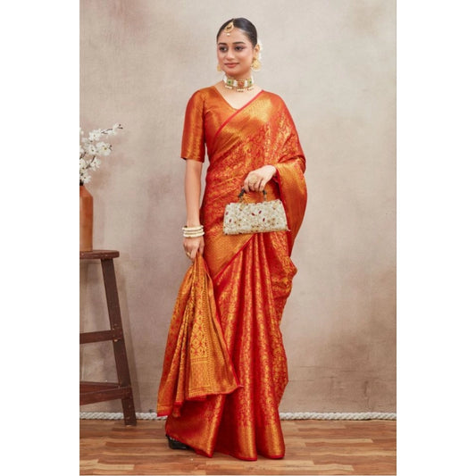 Women's Silk Blend Floral Printed Saree With Unstitched Blouse 5.5Mtr (Red)