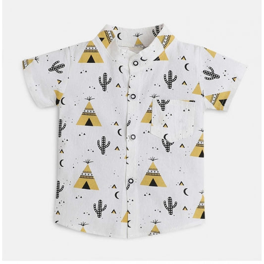 Generic Boy's Cotton Blend Printed Short Sleeve Shirt and Shorts Set (White)