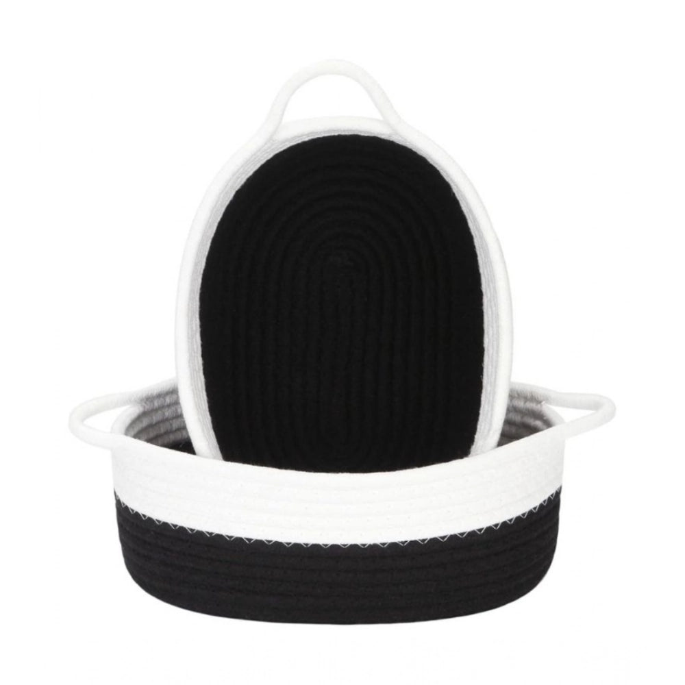 Cotton Black White 2 Pcs Storage Basket For Clothes (Black)