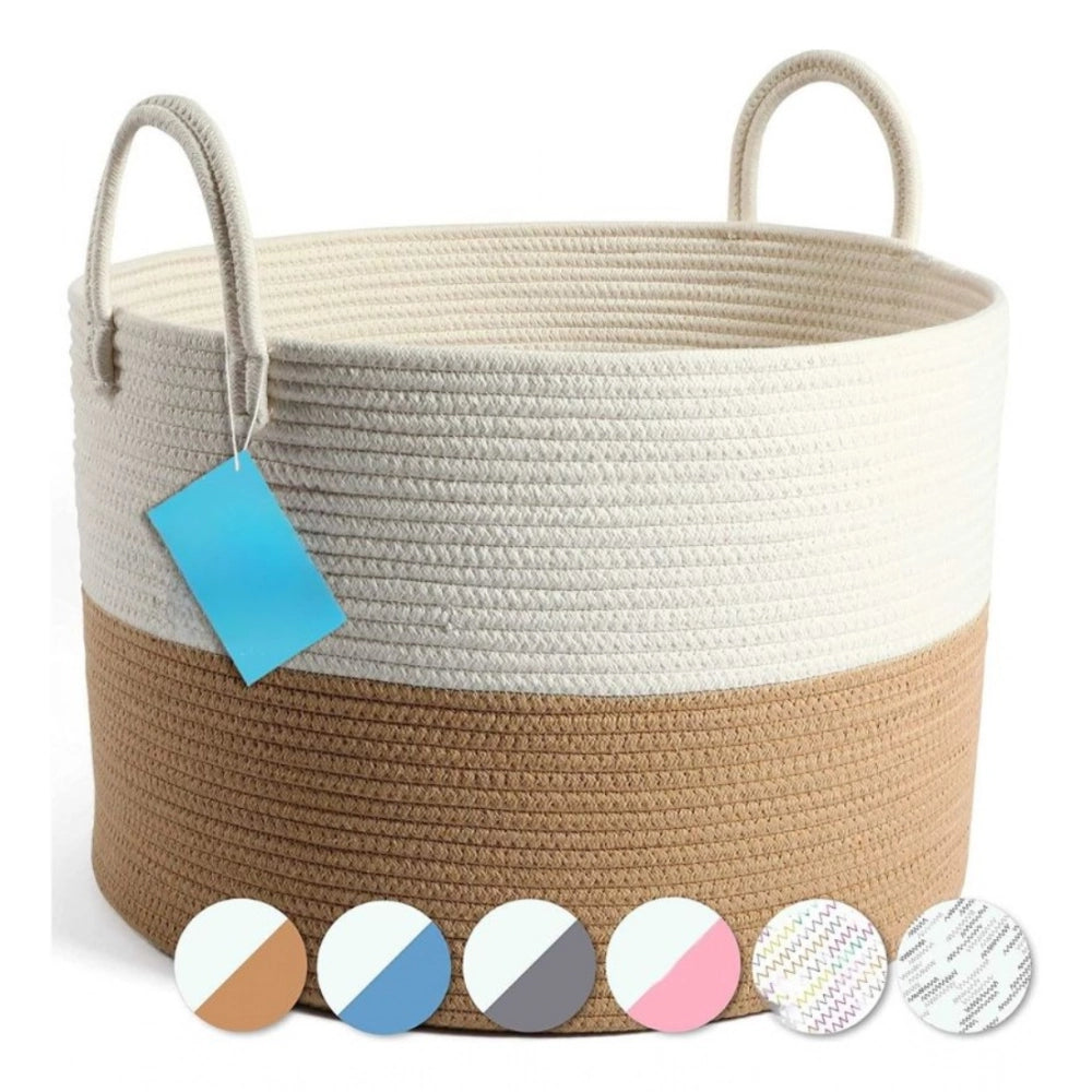 Cotton Laundry Basket Pack of 1 Storage Basket For Clothes (Beige)