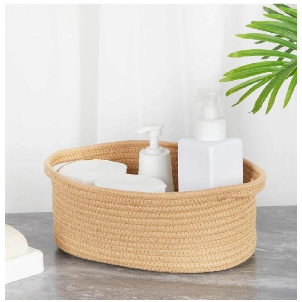 Cotton 2 Pcs Oval Basket Storage Basket For Clothes (Beige)