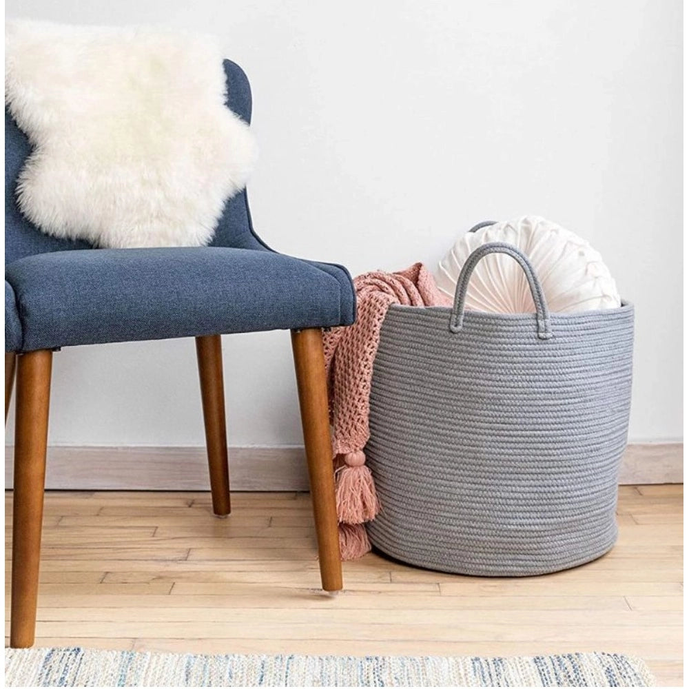 Cotton Basket Pack of 1 Storage Basket For Clothes (Grey)