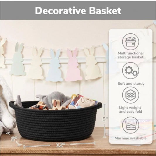 Cotton Baby Gift Basket Pack of 1 Storage Basket For Clothes (Black)