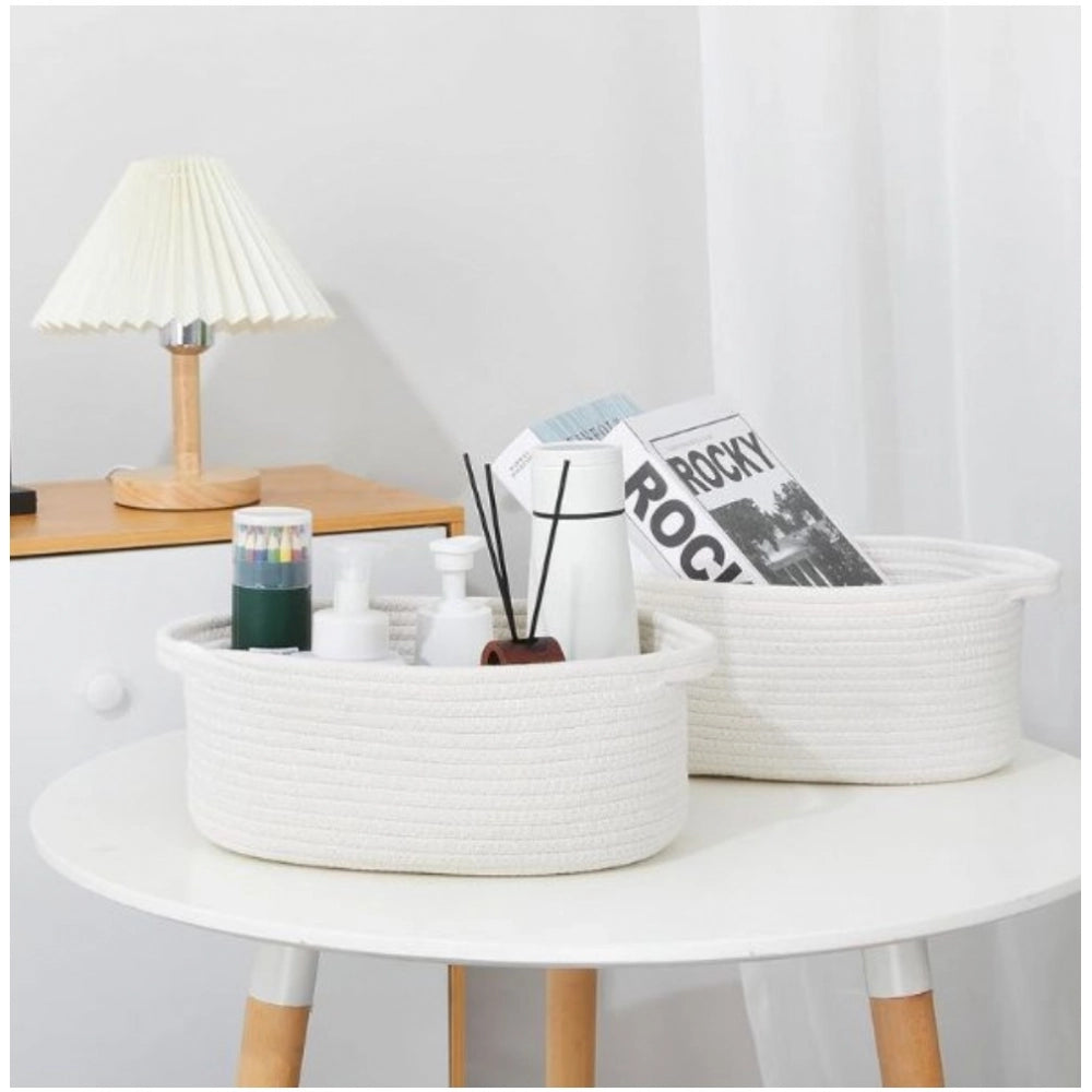 Cotton Pcs Oval Basket Storage Basket For Clothes (White)