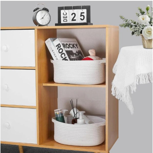 Cotton Pcs Oval Basket Storage Basket For Clothes (White)