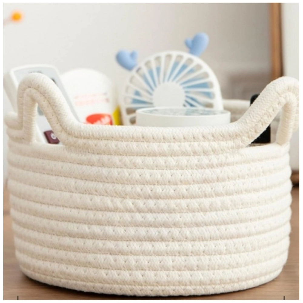 Cotton Cat Basket Inch Pack of 1 Storage Basket For Clothes (White)