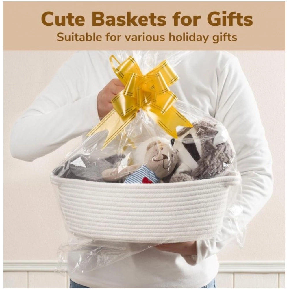 Cotton Gift Basket Pack of 1 Storage Basket For Clothes (White)