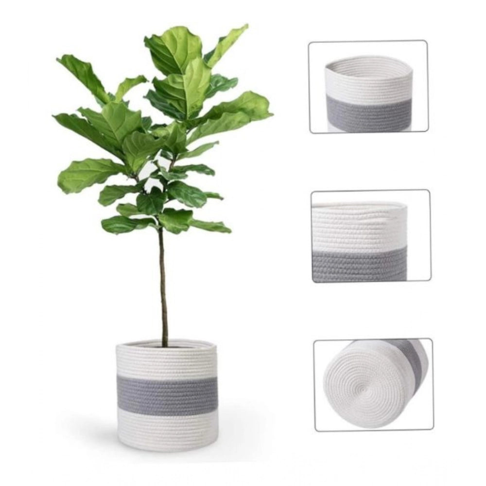 Cotton Flower Basket Pack of 1 Storage Basket For Clothes (Grey)