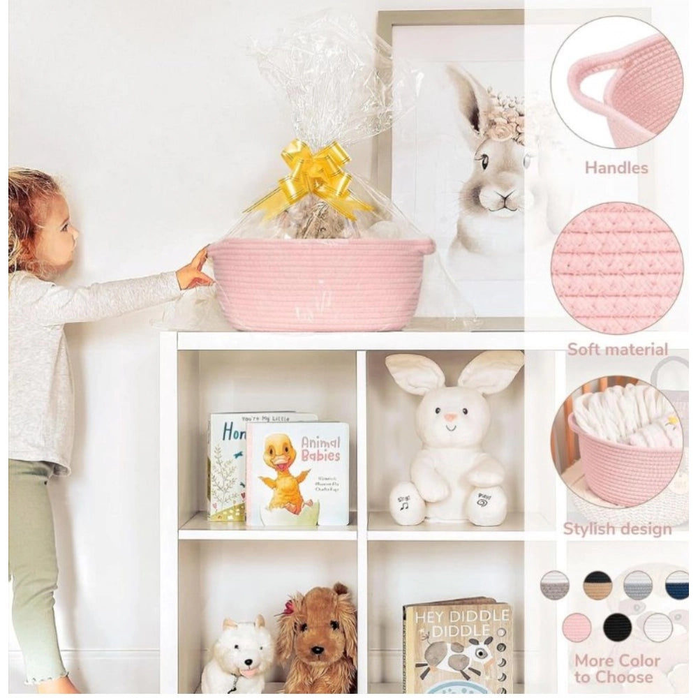 Cotton Baby Gift Basket Pack of 1 Storage Basket For Clothes (Pink)