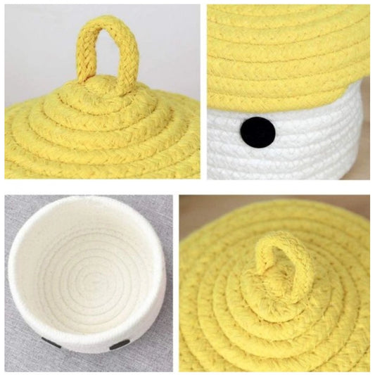 Cotton Box Yellow Lid Inch Pack of 1 Storage Basket For Clothes (White)
