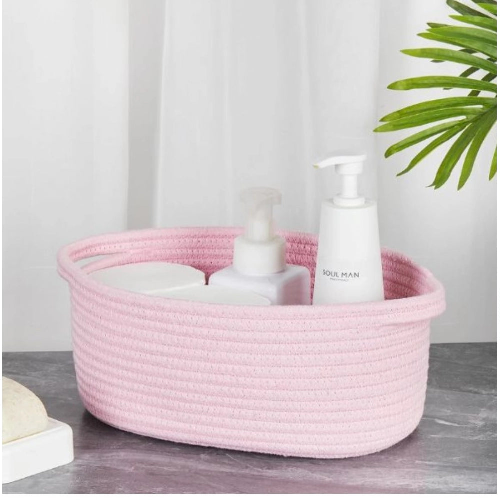 Cotton 2 Pcs Oval Basket Storage Basket For Clothes (Pink)