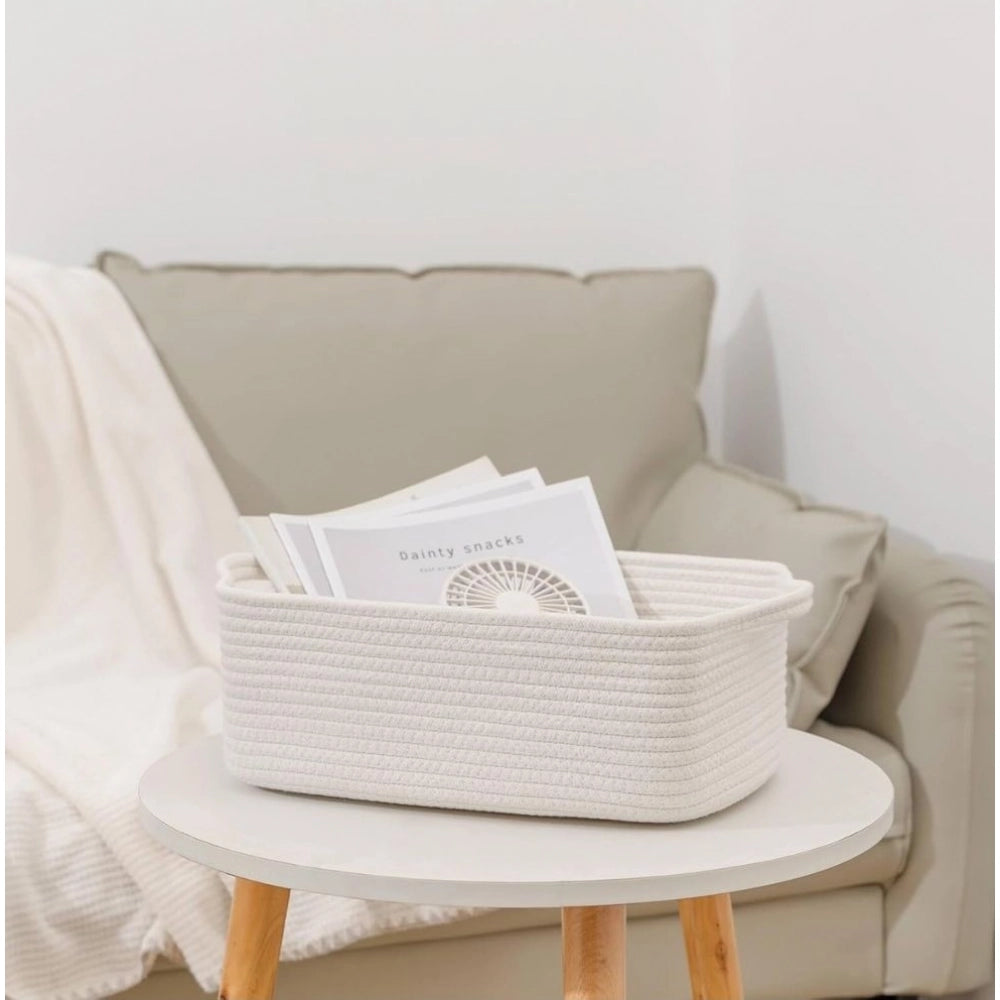 Cotton Basket Pack of 1 Storage Basket For Clothes (White)