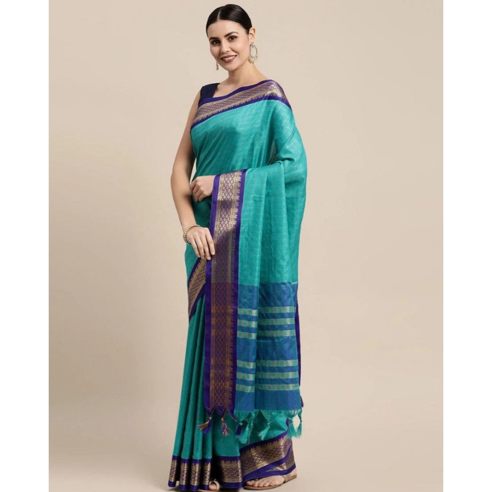 Women's Cotton Silk Checkered Saree With Unstitched Blouse 5.5Mtr (Firoji)