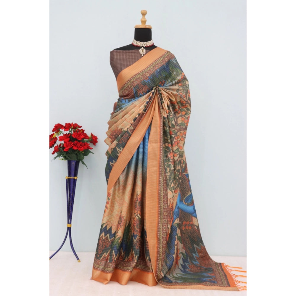 Women's Mysore Silk Digital Print Saree With Unstitched Blouse 5.5Mtr (Multicolor)