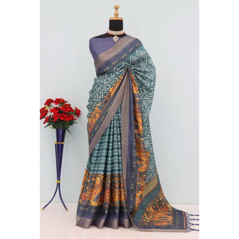 Women's Mysore Silk  Digital Print Saree With Unstitched Blouse 5.5Mtr (Green)