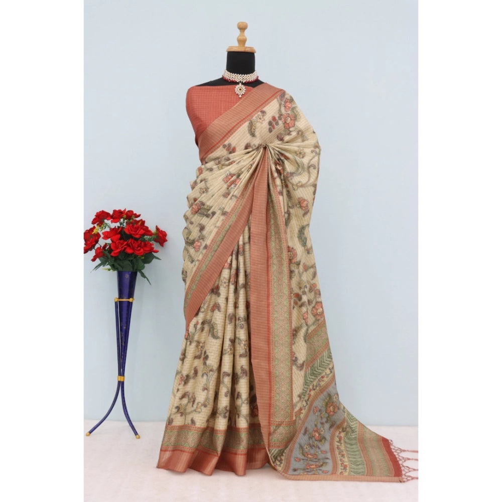 Women's Mysore Silk  Digital Print Saree With Unstitched Blouse 5.5Mtr (Pink)