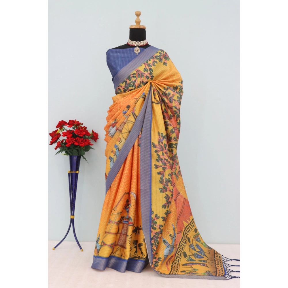 Women's Mysore Silk Digital Print Saree With Unstitched Blouse 5.5Mtr (Multicolor)