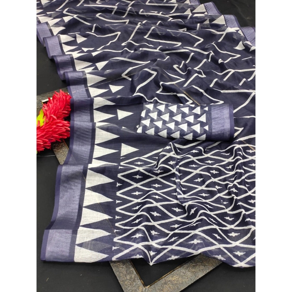Women's Cotton Linen Woven Design Saree With Unstitched Blouse 5.5Mtr (Grey)