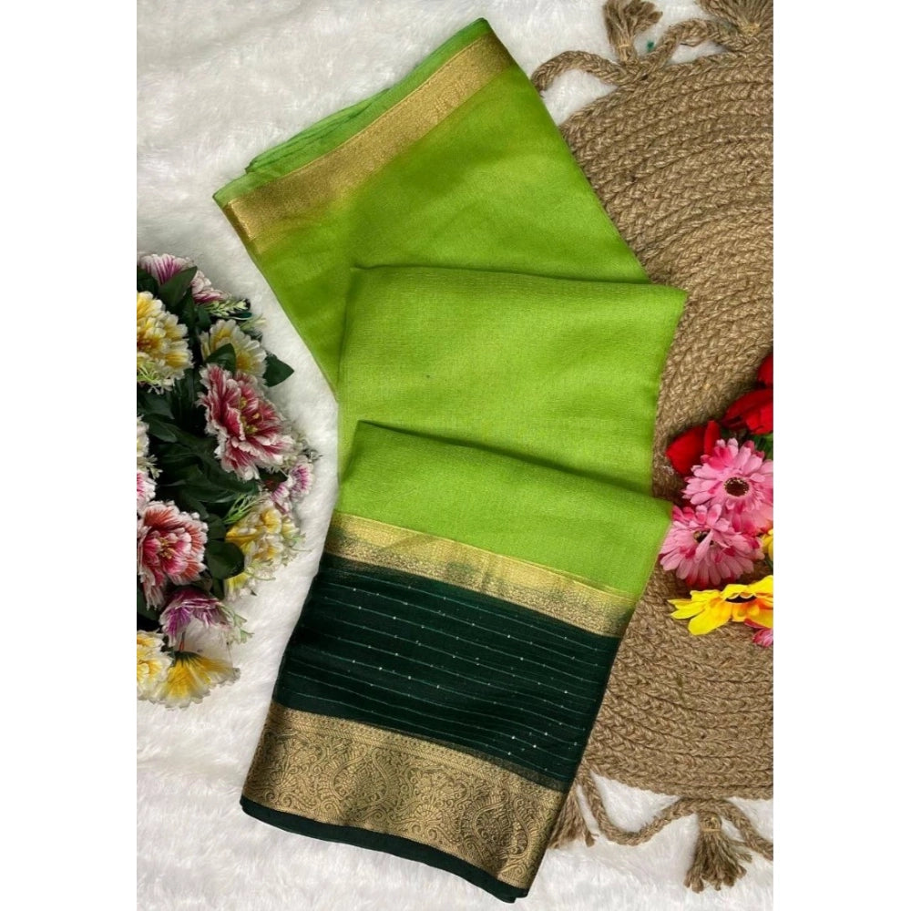 Women's Khadi Cotton Solid Saree With Unstitched Blouse 5.5Mtr (Green)