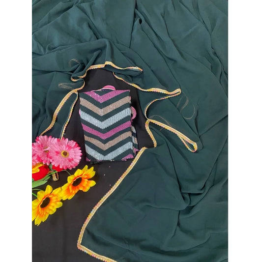 Women's Fox Georgette  Solid Saree With Unstitched Blouse 5.5Mtr (Green)