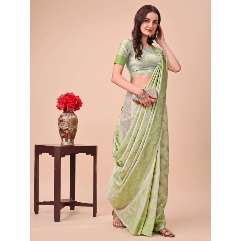 Women's Cotton Printed Saree With Unstitched Blouse 5.5Mtr (Light Green)