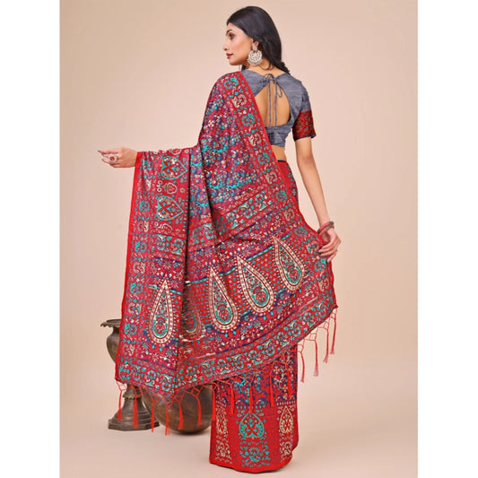 Women's Cotton Printed Saree With Unstitched Blouse 5.5Mtr (Red)